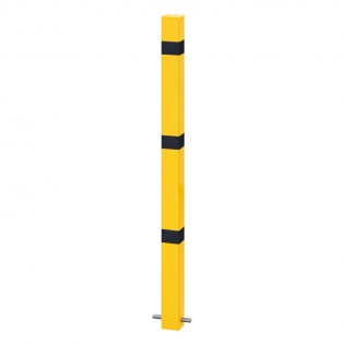 Poteau Jupiter carré en acier laqué jaune 70 x 70 mm avec bandes réflectos fixation par scellement direct.