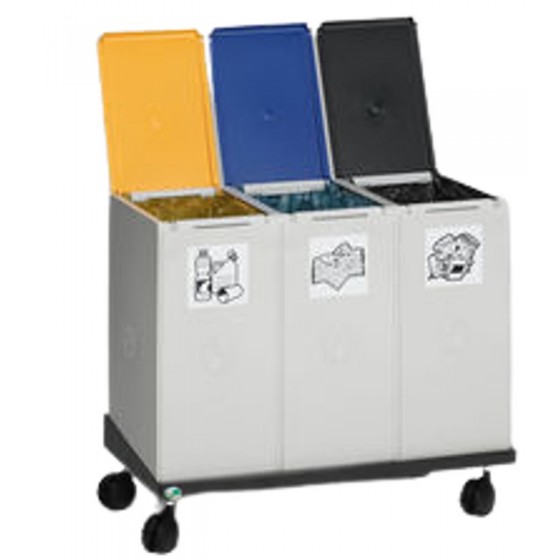 Poubelle tri sélectif 60L : conteneur triple