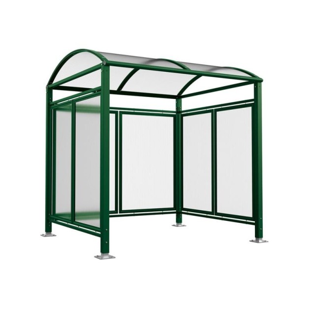 Abri cycles Voûte "M" avec parois latérales en verre.