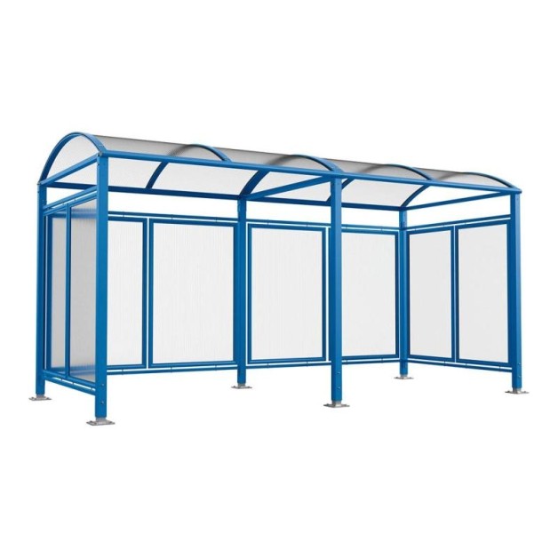 Abri cycles Voûte "M" avec parois latérales en verre.