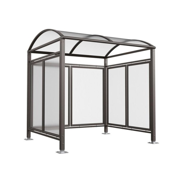 Abri cycles Voûte "M" avec parois latérales en verre.
