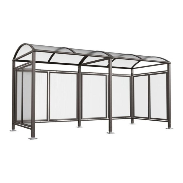 Abri cycles Voûte "M" avec parois latérales en verre.