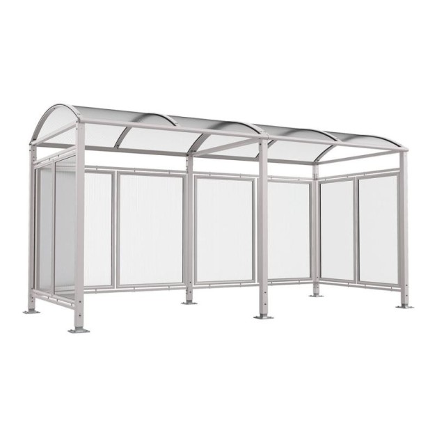 Abri cycles Voûte "M" avec parois latérales en verre.