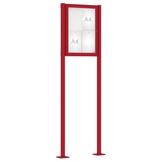 Vitrine classique sur pied 4 A4 finition Bordeaux RAL 3004 fixation sur platine