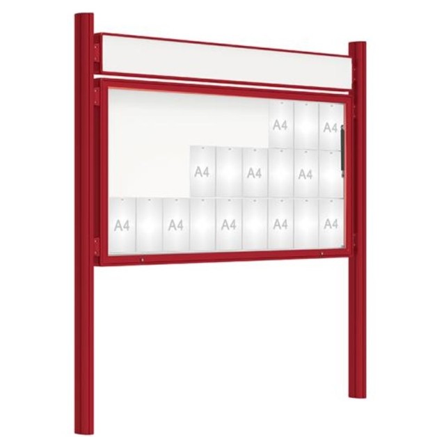 18 A4 vitrine sur poteau Quattro avec bandeau titre