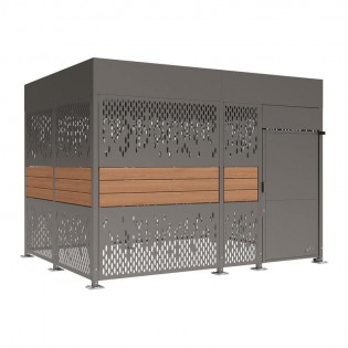 Abri vélos sécurisé Horizon avec bardages en acier et bois