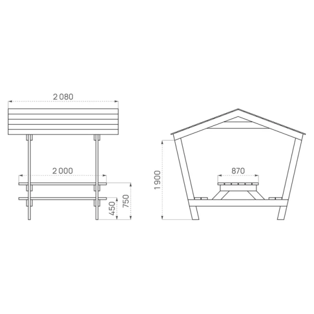 Plan table de pique-nique Turin avec toit