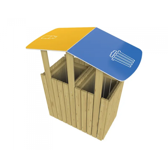 Corbeille bois avec toit tri sélectif 2 X 100 litres