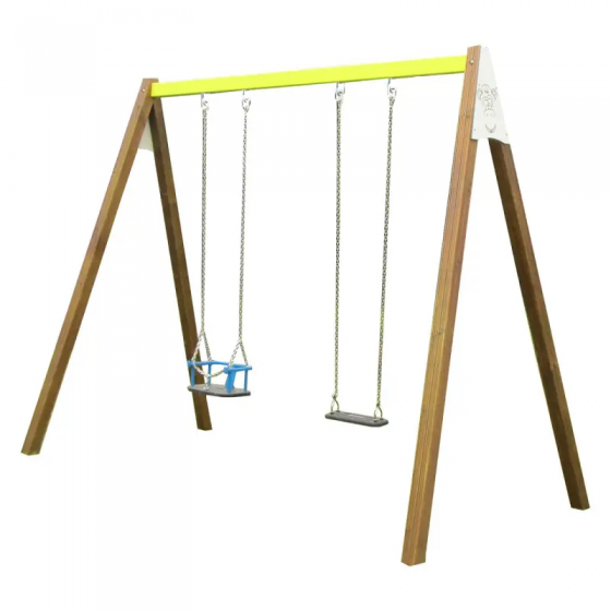 Balançoire acier et bois avec 1 balançoire et 1 nacelle