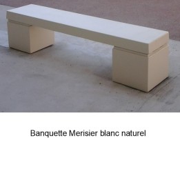 Banquette Merisier en béton armé sans dossier avec assise claire et supports foncés
