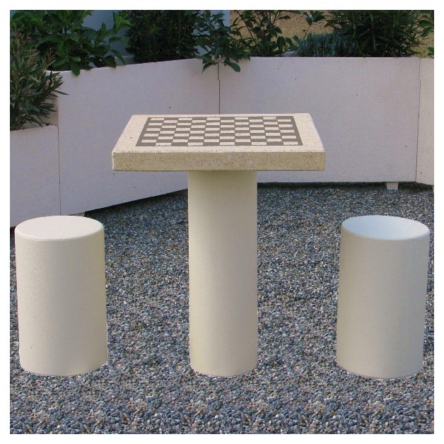 Table de jeux echecs et dames finition blanc naturel