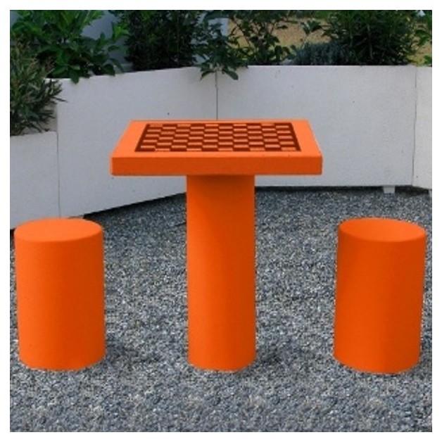 Table de jeux echecs et dames finition couleur orange