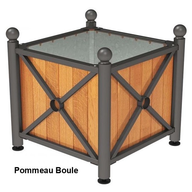 Bac à palmier acier et bois pommeau Boule