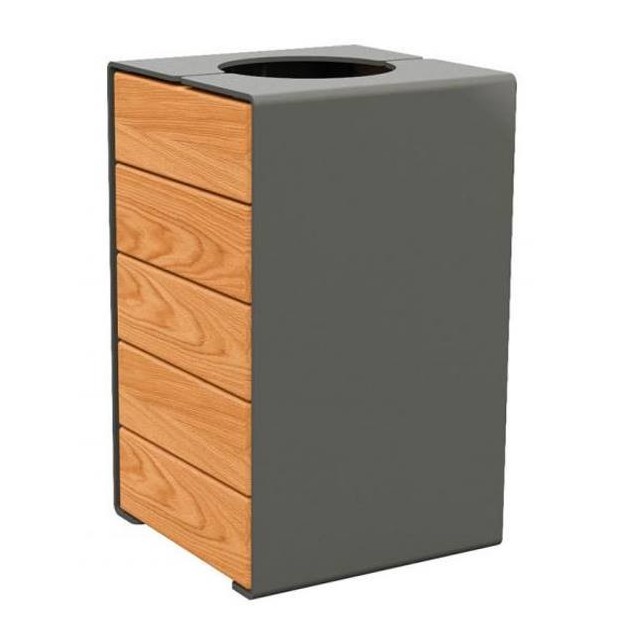 Corbeille urbaine KUB en acier et bois sans couvercle