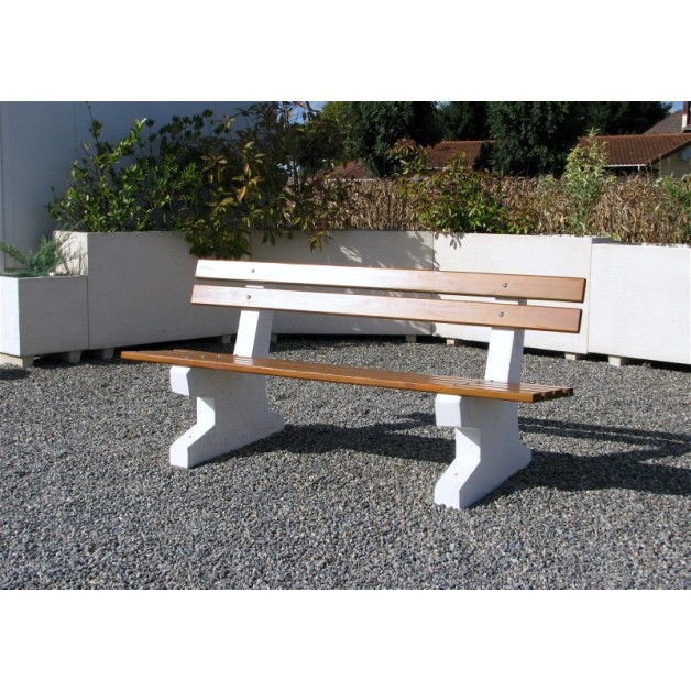 Banc béton lames et dossier en bois