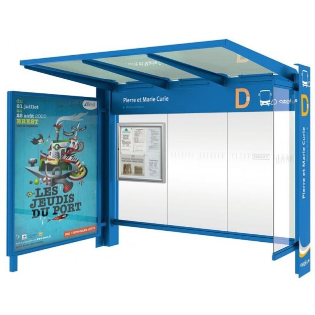 Abri bus KUB avec ou sans bardage ou une vitrine latérale.