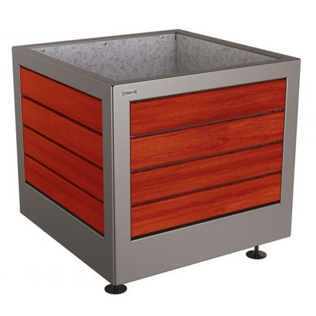 Bac à palmier Silaos acier et bois acajou 800 x 800 mm finition gris procity