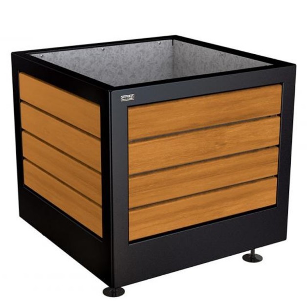Bac à palmier Silaos acier et bois chêne 800 x 800 mm finition noir