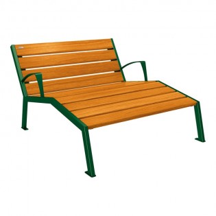 Chaise longue 3 places bois chêne clair finition acier vert