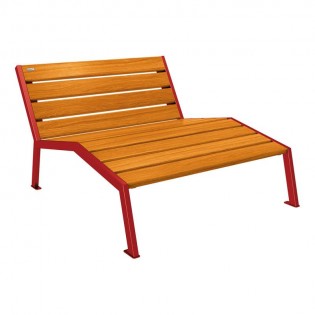 Chaise longue 3 places bois acajou  finition acier bordeaux