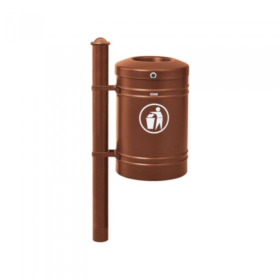 Corbeille Guyenne 40 litres sur pied latéral pommeau Agora finition aspect corten